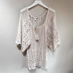 Eberjey~ Crochet Lace Cotton 3/4 Bell Sleeve Swim Cover Up in size Medium/ Large